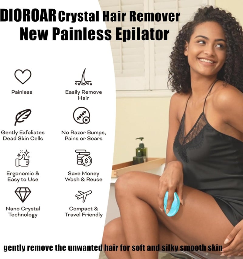 DIOROAR Crystal Hair Eraser,Upgrade Crystal Hair Remover,Physical Nano Glass Hair Removal Device,Painless Epilator and Exfoliator Without Shaver for Quick Soft Silky Skin(Ocean Blue) - Image 3
